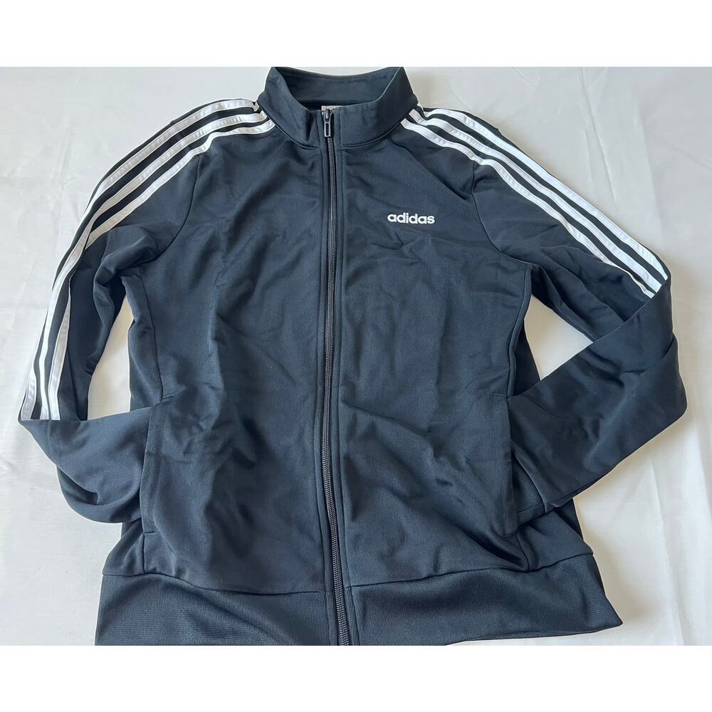 Adidas Track Jacket Women’s Size Medium Full Zip Black White Stripes Pockets